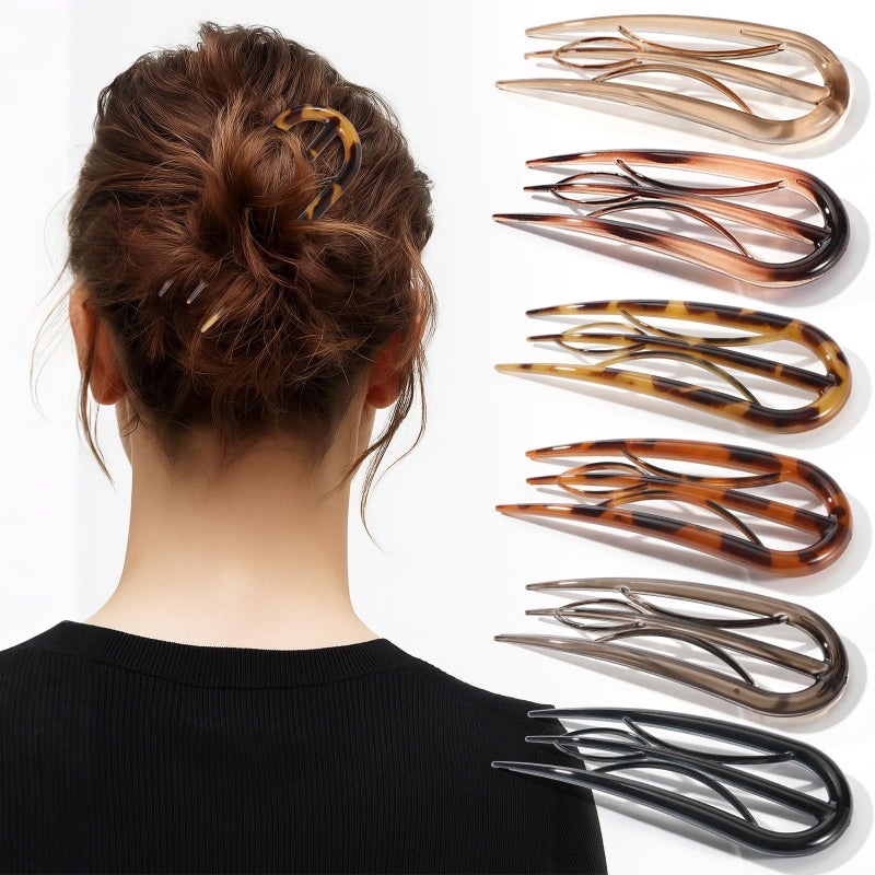 6PCS French Hair Pins for Women Tortoise Shell French Pins Hair Large Hair Styling Pins for Thin Thick Hair 3 Internal Teeth Hair Sticks Lialys Hair Pin for Buns French Twist PinChristmas Gifts